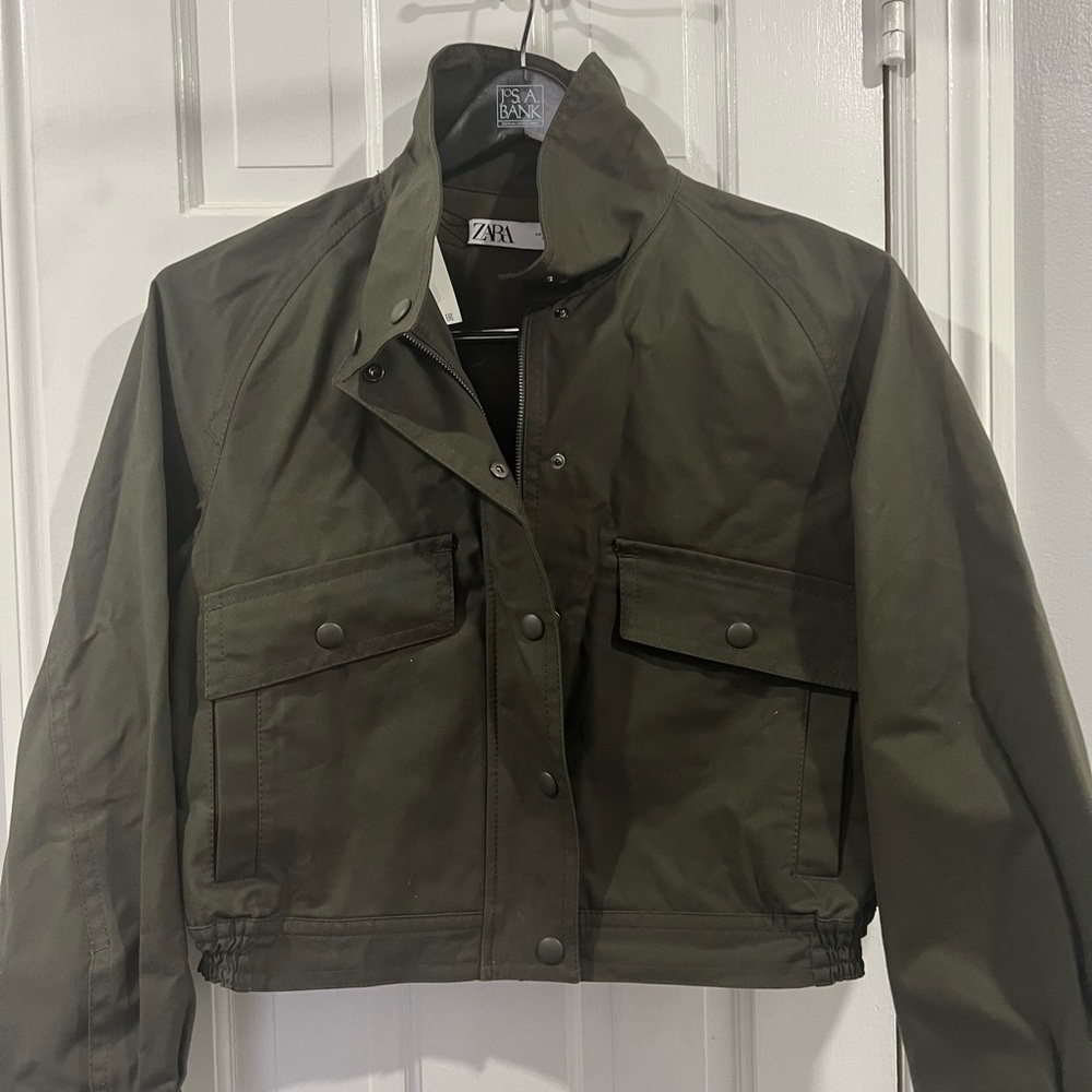 Zara Canvas Bomber jacket with high neck collar-BNWT